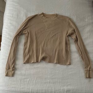 MATE the Label Women’s Lounge Thermal Set - Tan - Sz. S top, Sz. M bottoms